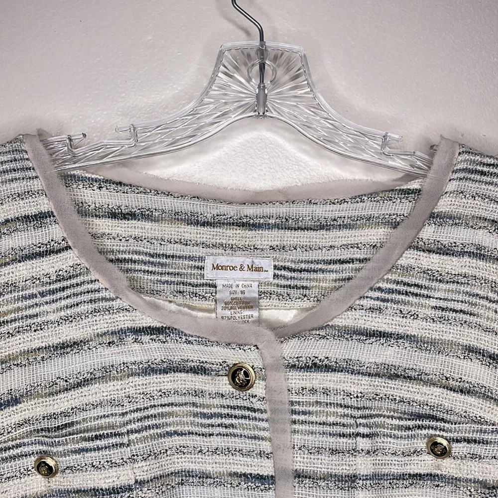 MONROE & MAIN Blazer Gray & Cream Tweed Crested Buttons Single Breasted 16
